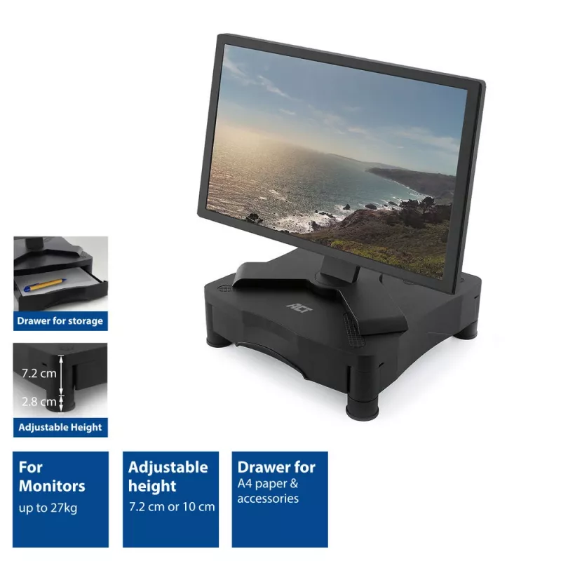 Supporto per monitor ACT AC8200 regolabile in altezza un cassetto nero