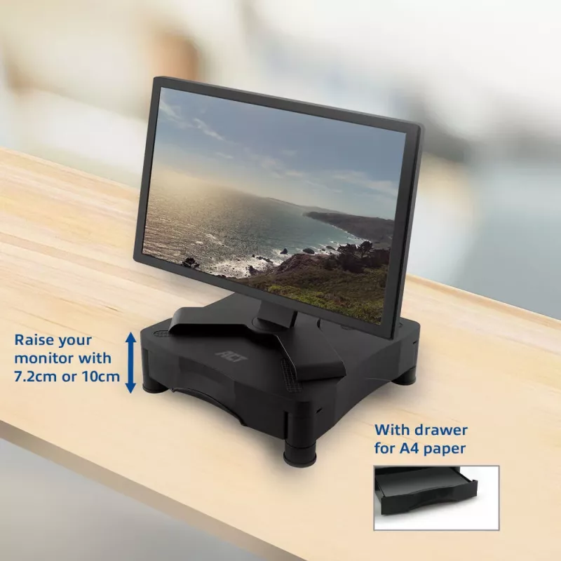Supporto per monitor ACT AC8200 regolabile in altezza un cassetto nero