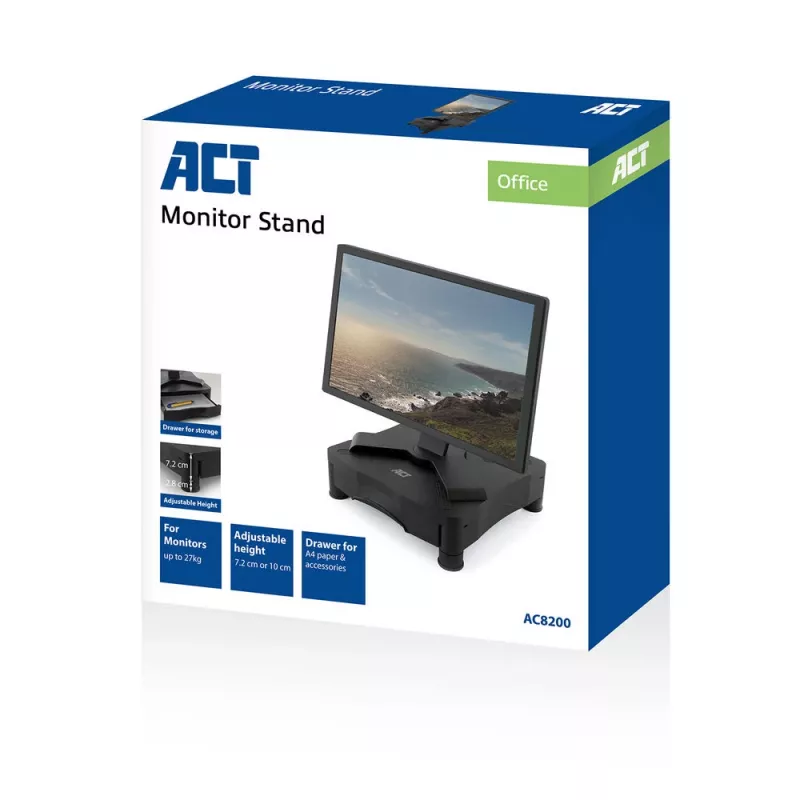 Supporto per monitor ACT AC8200 regolabile in altezza un cassetto nero