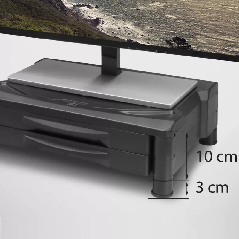 Supporto per monitor ACT extra largo AC8215 regolabile in altezza due cassetti