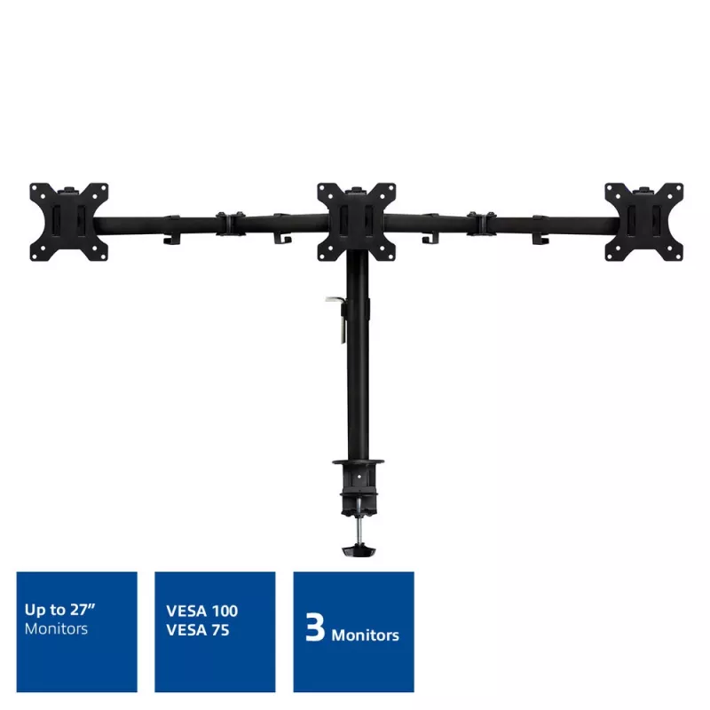 ACT AC8303 supporto da scrivania per tre monitor, fino a 27 pollici, a morsetto / passante, nero
