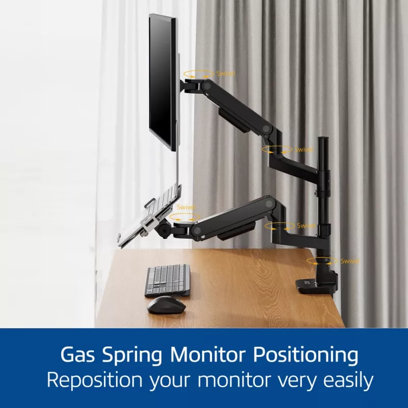 ACT AC8341 braccio per un monitor con supporto per laptop Office Premium, con molla a gas, montaggio su palo