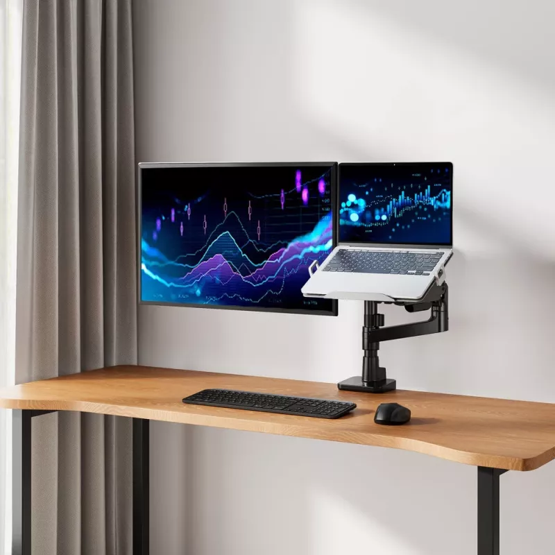 ACT AC8341 braccio per un monitor con supporto per laptop Office Premium, con molla a gas, montaggio su palo
