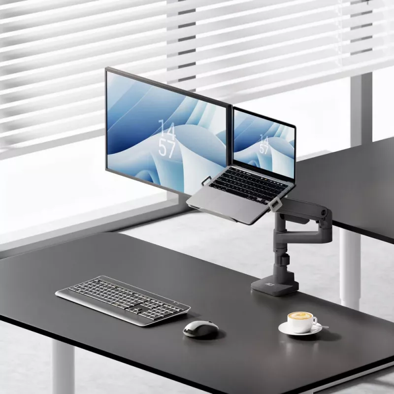 ACT AC8341 braccio per un monitor con supporto per laptop Office Premium, con molla a gas, montaggio su palo