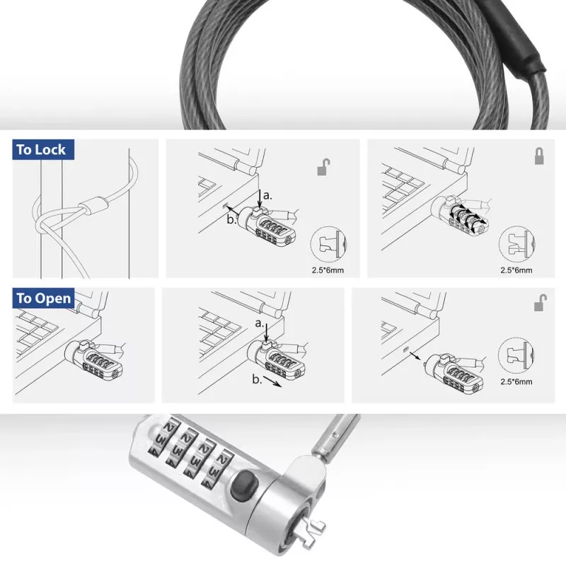 Lucchetto per laptop ACT Nano con combinazione numerica cavo 2 m