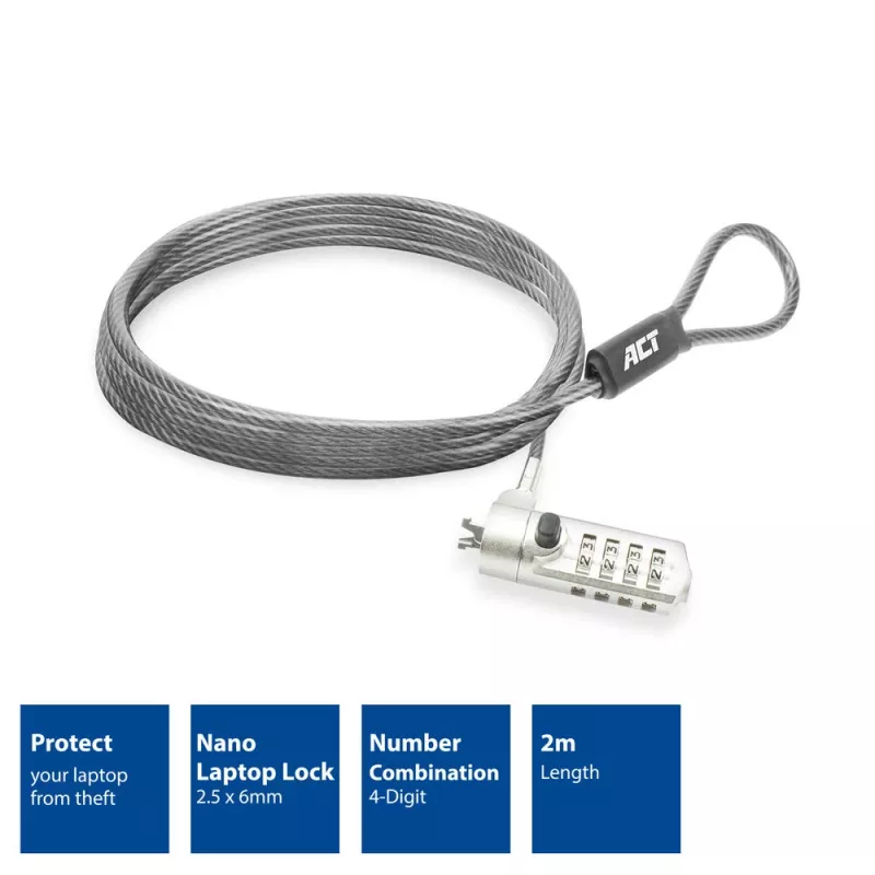 Lucchetto per laptop ACT Nano con combinazione numerica cavo 2 m
