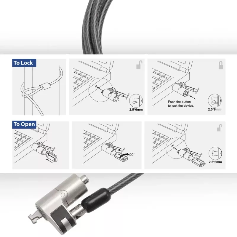 Lucchetto per laptop ACT AC9030 metallizzato con chiave tonda cavo 2 m
