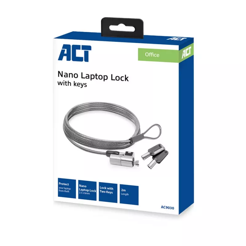 Lucchetto per laptop ACT AC9030 metallizzato con chiave tonda cavo 2 m