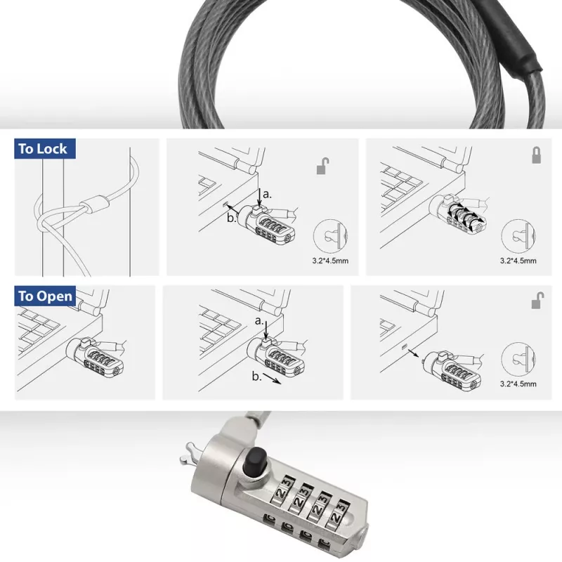 Lucchetto per laptop ACT Wedge con combinazione numerica metallizzato cavo 2 m