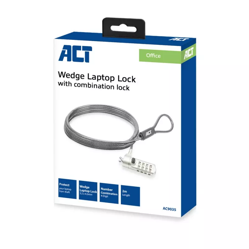Lucchetto per laptop ACT Wedge con combinazione numerica metallizzato cavo 2 m