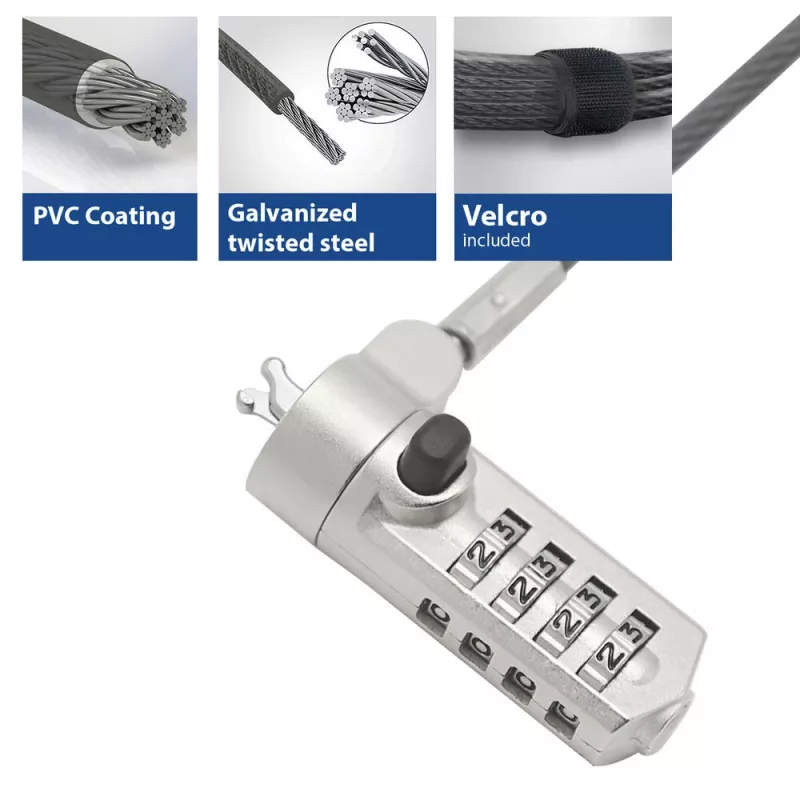 Lucchetto per laptop ACT Wedge con combinazione numerica metallizzato cavo 2 m