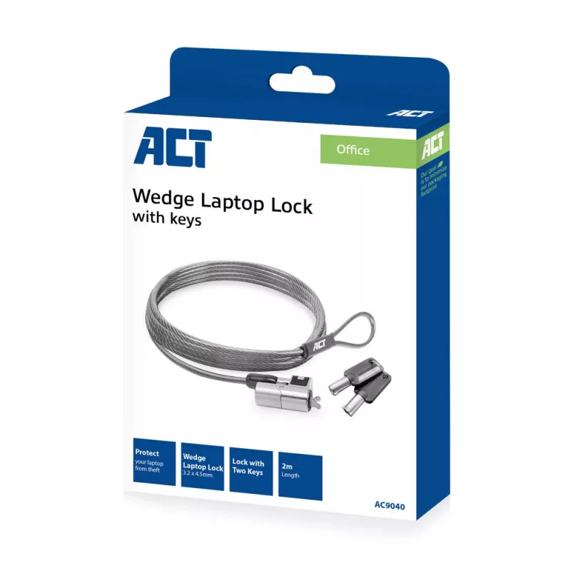 Lucchetto per laptop ACT Wedge con chiavi metallizzato cavo 2 m