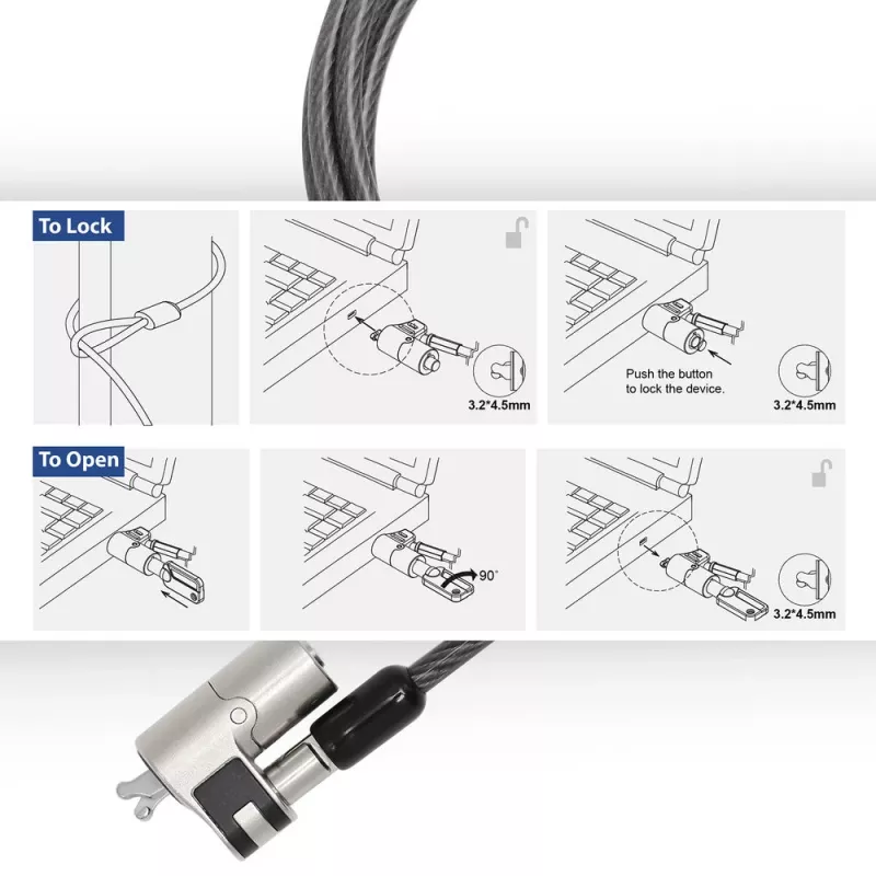 Lucchetto per laptop ACT Wedge con chiavi metallizzato cavo 2 m