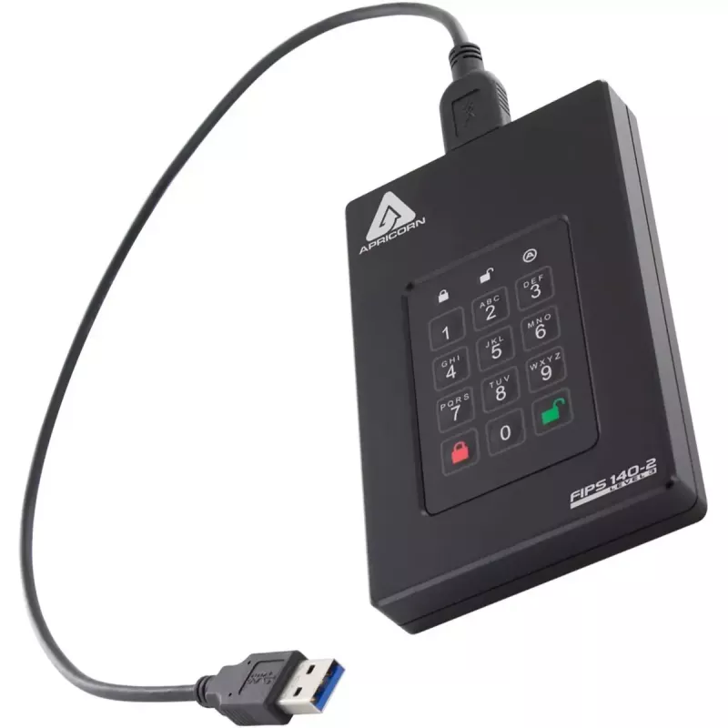 HDD Apricorn 2 TB USB Type-A su USB Type-C Aegis Fortress L3