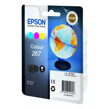 Epson Globe confezione singola cartuccia d'inchiostro a colori 267, ciano, magenta, giallo, inchiostro pigmentato, 6,7 ml, 1 pezzo, 200 pagine