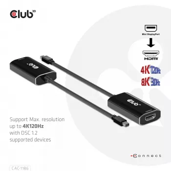 Adattatore attivo CLUB3D Mini DisplayPort 1.4 a HDMI 4K120Hz con DSC1.2 M/F