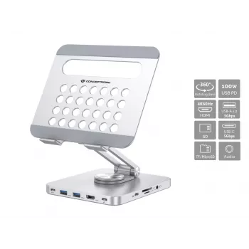 Conceptronic DONN26G, argento, tablet, supporto multimediale, alluminio, 100 W, MicroSD (TransFlash), SD, SDHC, SDXC