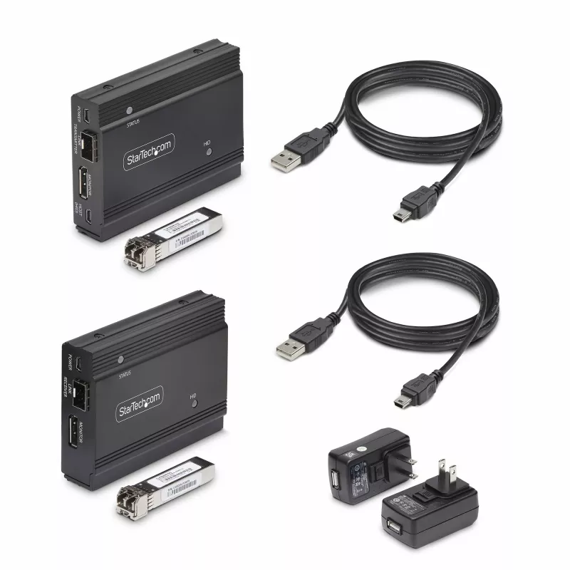 StarTech.com extender KVM DisplayPort su fibra ottica, 4K 60Hz, kit extender console, fino a 300 m (multimodale) con moduli SFP+ preinstallati, 3x USB HID