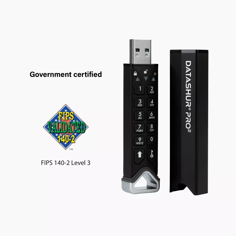 Chiavetta USB crittografata iStorage datAshur PRO2 IS-FL-DP2-256-4, 4 GB, USB 3.2 Gen 1 Type-A, crittografia hardware AES-XTS a 256 bit, lettura 130,3 MB/s, scrittura 116,5 MB/s, nera