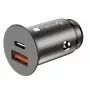 Techly caricabatterie mini da auto USB-A e USB-C Quick Charge 3.0 38W in metallo nero