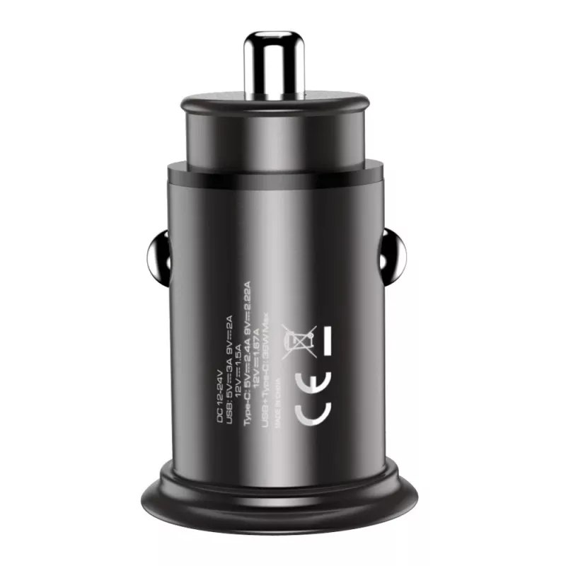 Techly caricabatterie mini da auto USB-A e USB-C Quick Charge 3.0 38W in metallo nero