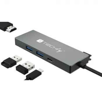 Techly IUSB32C-HUB4HPD docking station/replicatore di porte per laptop con filo USB 3.2 Gen 2 (3.1 Gen 2) Type-C grigio