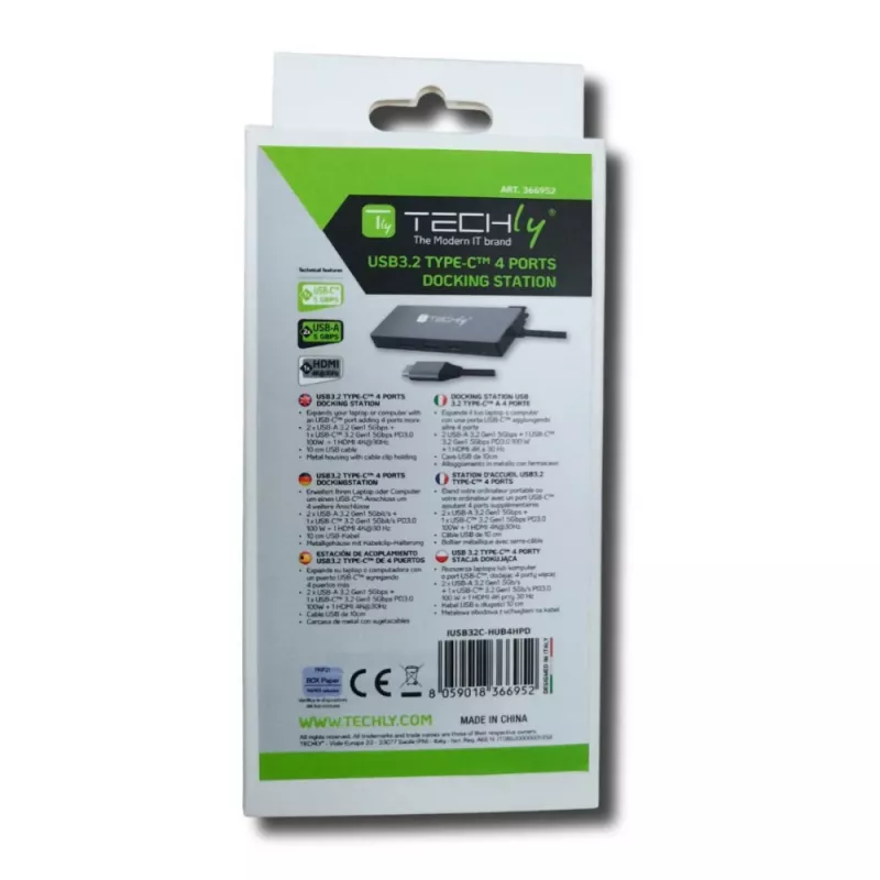 Hub USB-C 4 in 1 Techly IUSB32C-HUB4HPD, docking station USB 3.2 Type-C, 2x USB-A, 1x USB-C, HDMI