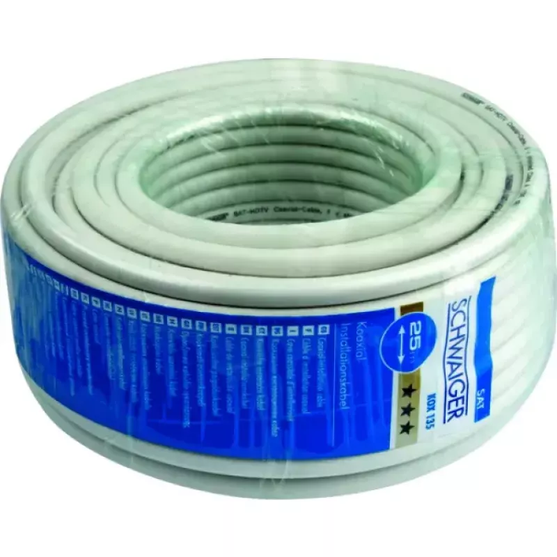 Schwaiger KOX13525052 cavo coassiale d'antenna, 135 dB, a quadrupla schermatura, 8,2 mm, 25 m, bianco