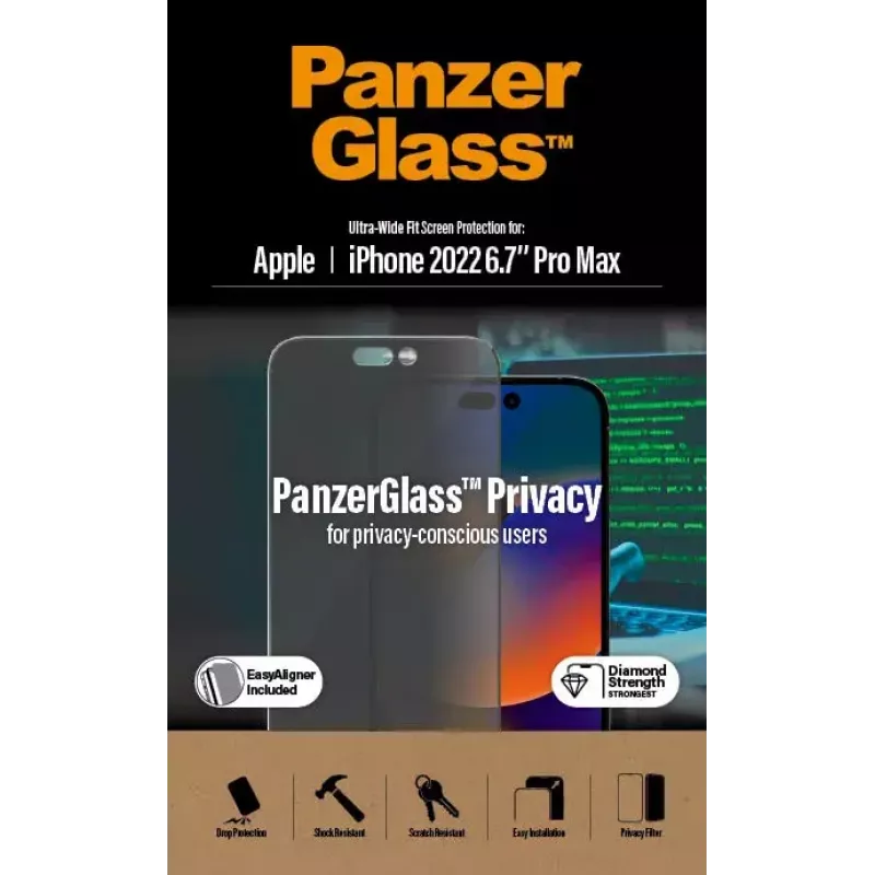 PanzerGlass ® Privacy Screen Protector iPhone 14 Pro Max | Ultra-Wide Fit con EasyAligner