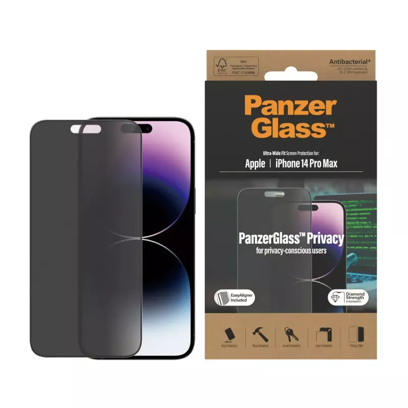 PanzerGlass ® Privacy Screen Protector iPhone 14 Pro Max | Ultra-Wide Fit con EasyAligner