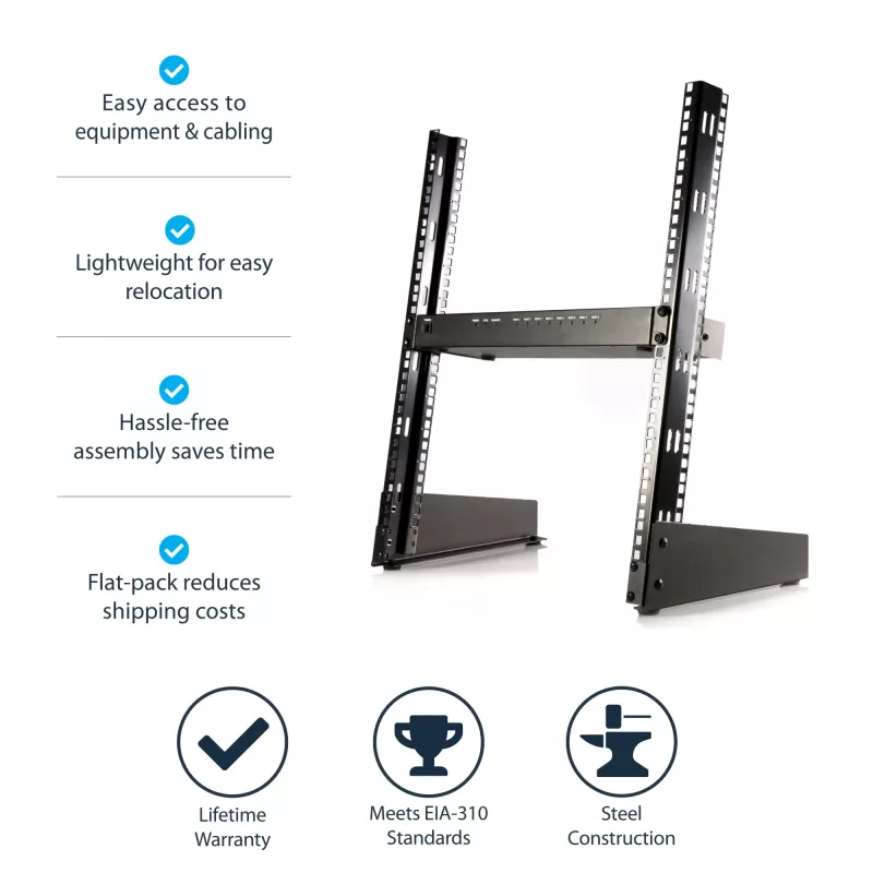 StarTech.com rack desktop per server a 2 montanti 12U, rack per computer aperto 19