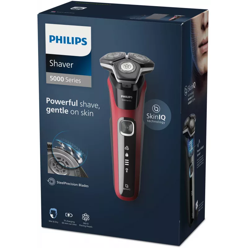 Rasoio rotante Philips Series 5000 S5883/10 — 3 testine, bagnato e asciutto, 60 min di autonomia, display LED, ricaricabile USB
