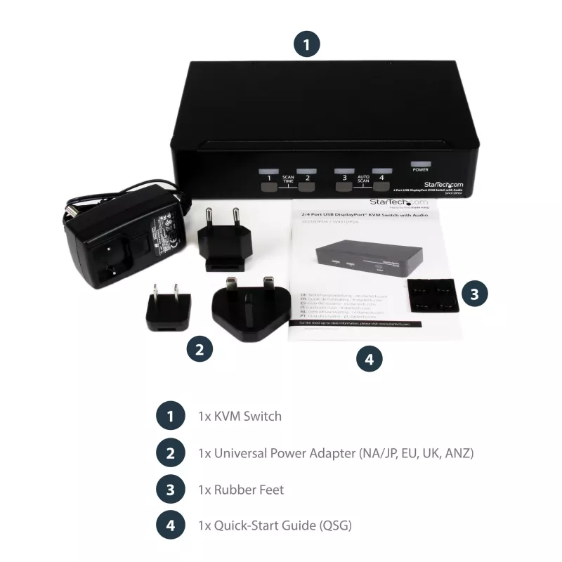 Switch KVM USB DisplayPort a 4 porte StarTech.com con audio, 3840 x 2400 pixel, nero