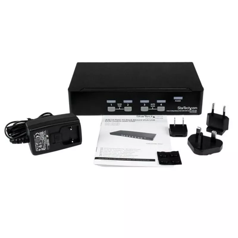 StarTech.com switch KVM USB 4 porte 1HE rackmount con OSD, 1920 x 1440 pixel, montaggio a rack, 5,4 W, 1HE, nero