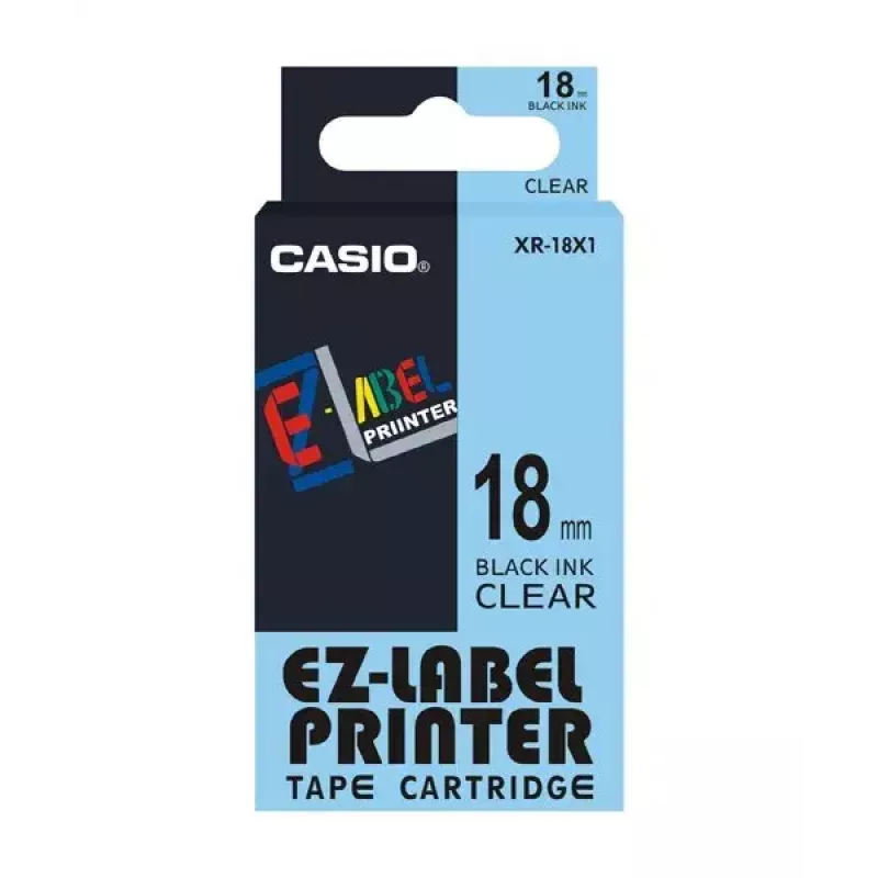 Nastro per etichettatura Casio XR-18X1 nero su trasparente