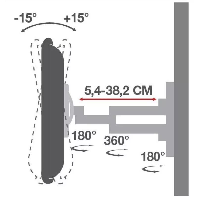 Techly supporto a parete per LCD LED 19-37'' inclinabile 2 snodi nero ICA-LCD 2923B