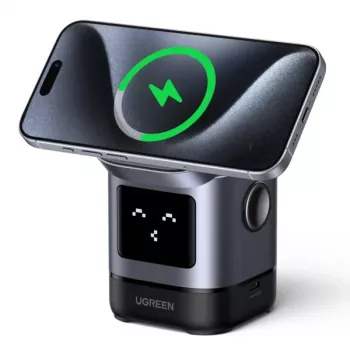 Caricabatterie UGREEN 45775 — caricabatterie rapido AC wireless da interno, universale, 1× USB-C, nero/grigio