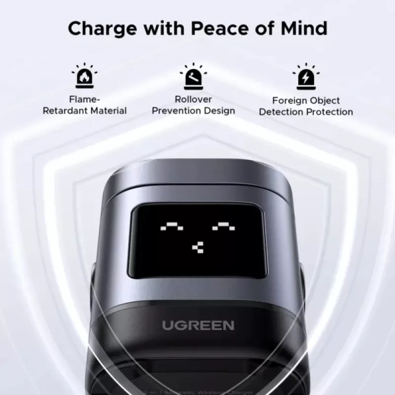 Caricabatterie UGREEN 45775 — caricabatterie rapido AC wireless da interno, universale, 1× USB-C, nero/grigio