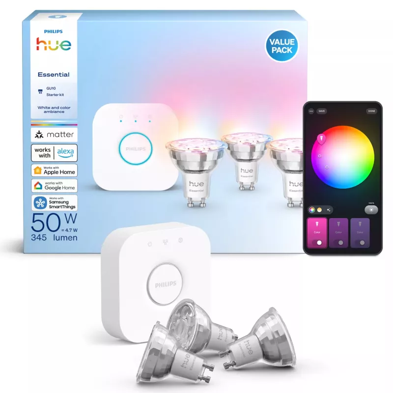 Philips Hue White and Colour Ambience Essential Starter-Kit: 3 lampade smart GU10 (345 lm)
