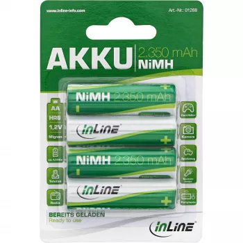 InLine Batteria ricaricabile NiMH, Mignon (AA), 2350 mAh, pronta all'uso