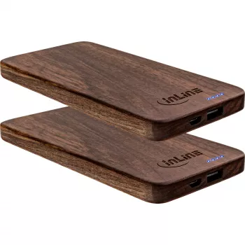 InLine 01478D Power bank USB 5000 mAh legno di noce, display LED, confezione da 2