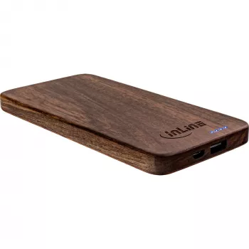 InLine woodplate, PowerBank USB 5.000mAh, con LED, legno di noce