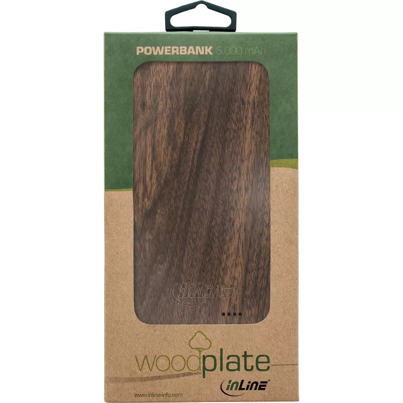 InLine woodplate, PowerBank USB 5.000mAh, con LED, legno di noce