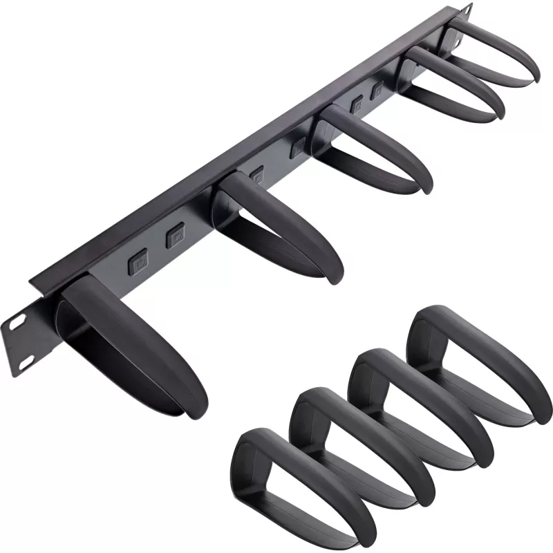 InLine pannello di gestione cavi 19 pollici, 9 supporti in plastica rimovibili, RAL9005 nero