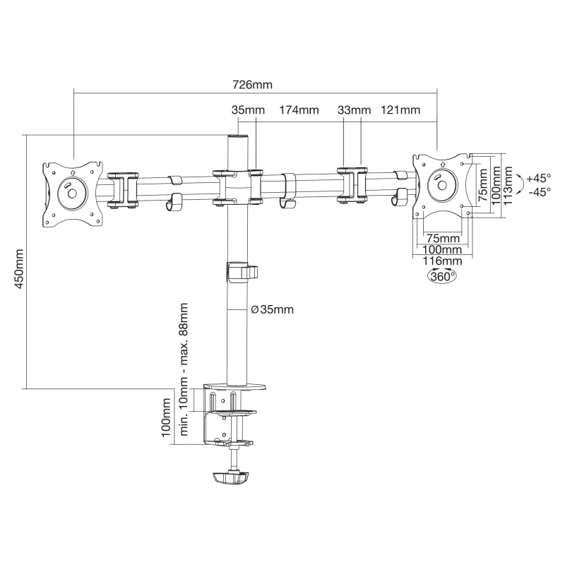 InLine supporto da scrivania, per 2x TFT/LCD/LED fino a 68 cm (27 pollici), max. 2x8 kg