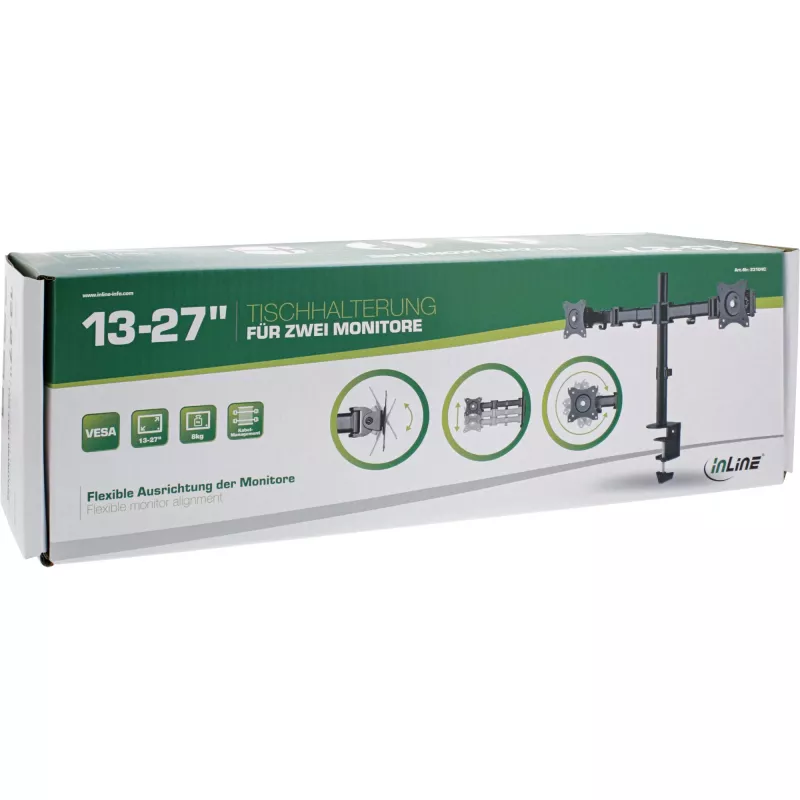 InLine supporto da scrivania, per 2x TFT/LCD/LED fino a 68 cm (27 pollici), max. 2x8 kg
