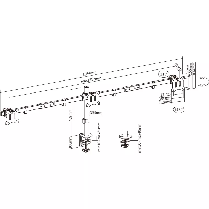 InLine supporto da scrivania per 3x TV / LED / TFT display fino a 81cm 32 pollici max. 7kg