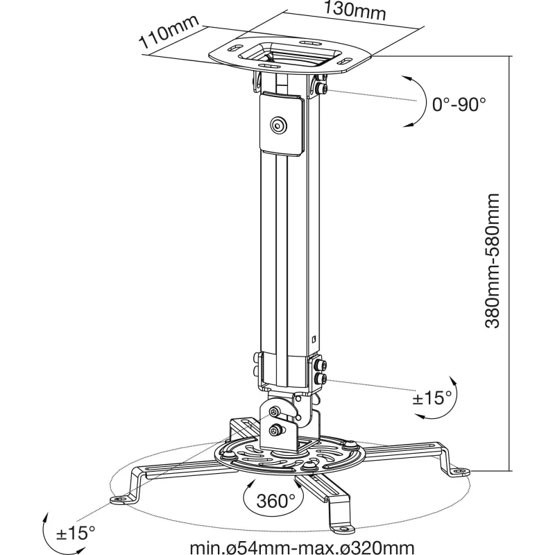 InLine Basic supporto a soffitto per proiettore, 38-58cm, max. 13,5kg