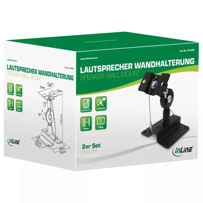 Supporto da parete per diffusori InLine 23126B nero set da 2