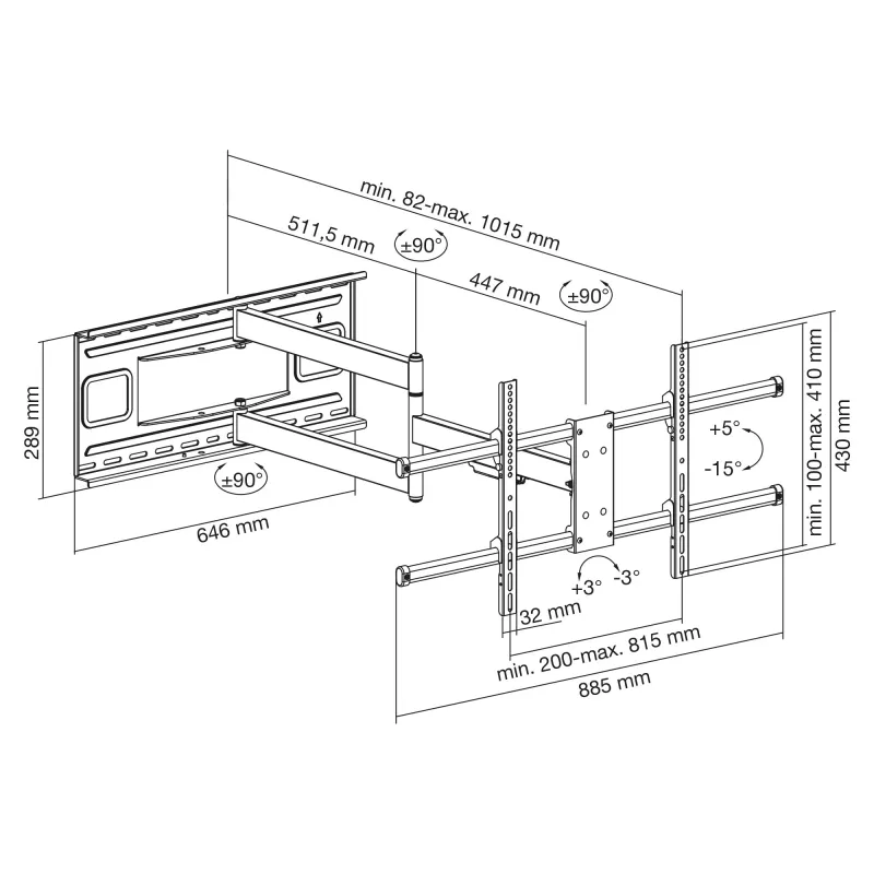 InLine XL-Arm supporto da parete Full-Motion per TV, per TV a schermo piatto 43-80 pollici, max. 50kg